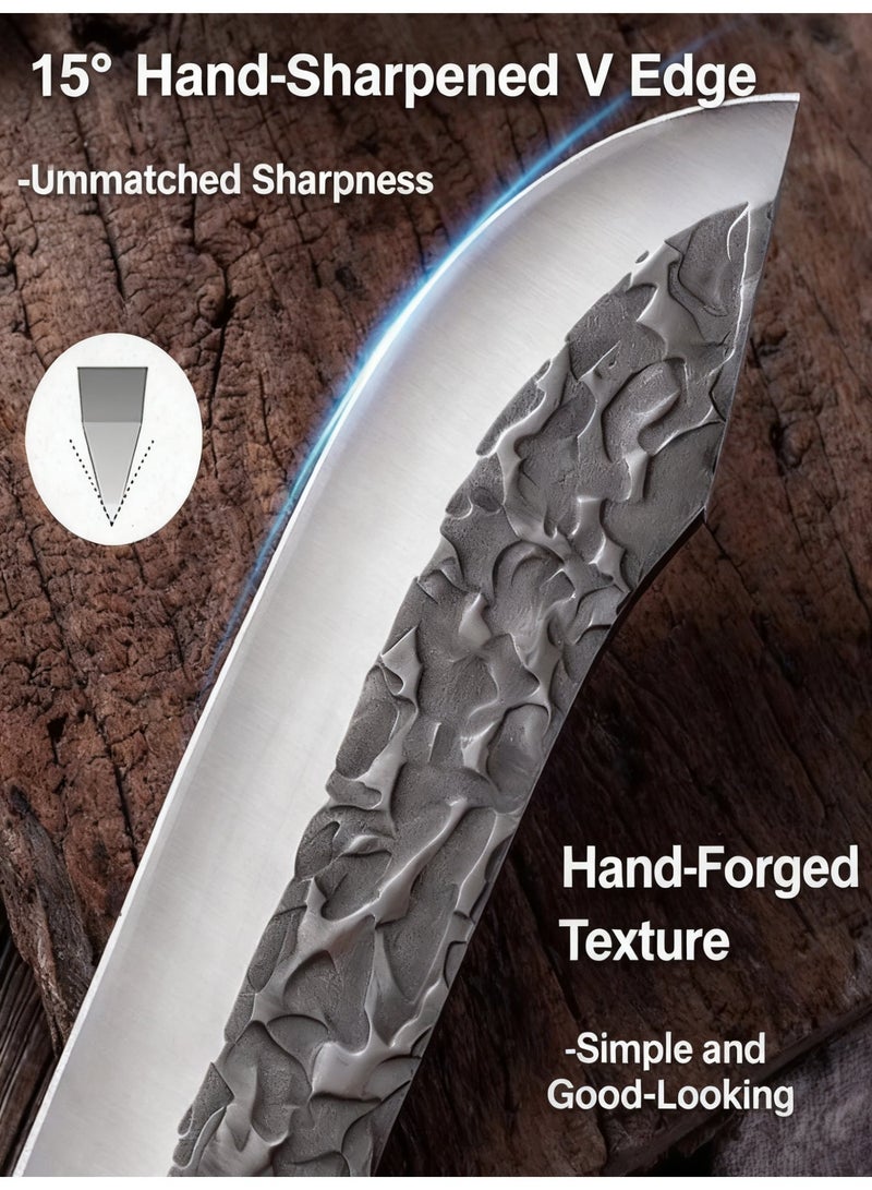 سكين لحم سكين لتقطيع اللحم، سكين إزالة العظم احترافي للطهاة، سكين تقطيع اللحم للسمك واللحوم، سكين بمقبض خشبي كامل، سكين طهاة مع غمد سكين مطبخ سكين إزالة العظم مصنوع يدويًا على الطراز الياباني سكاكين جزار كاملة للمطبخ المنزلي والتخييم في الهواء الطلق والشواء - Image 4